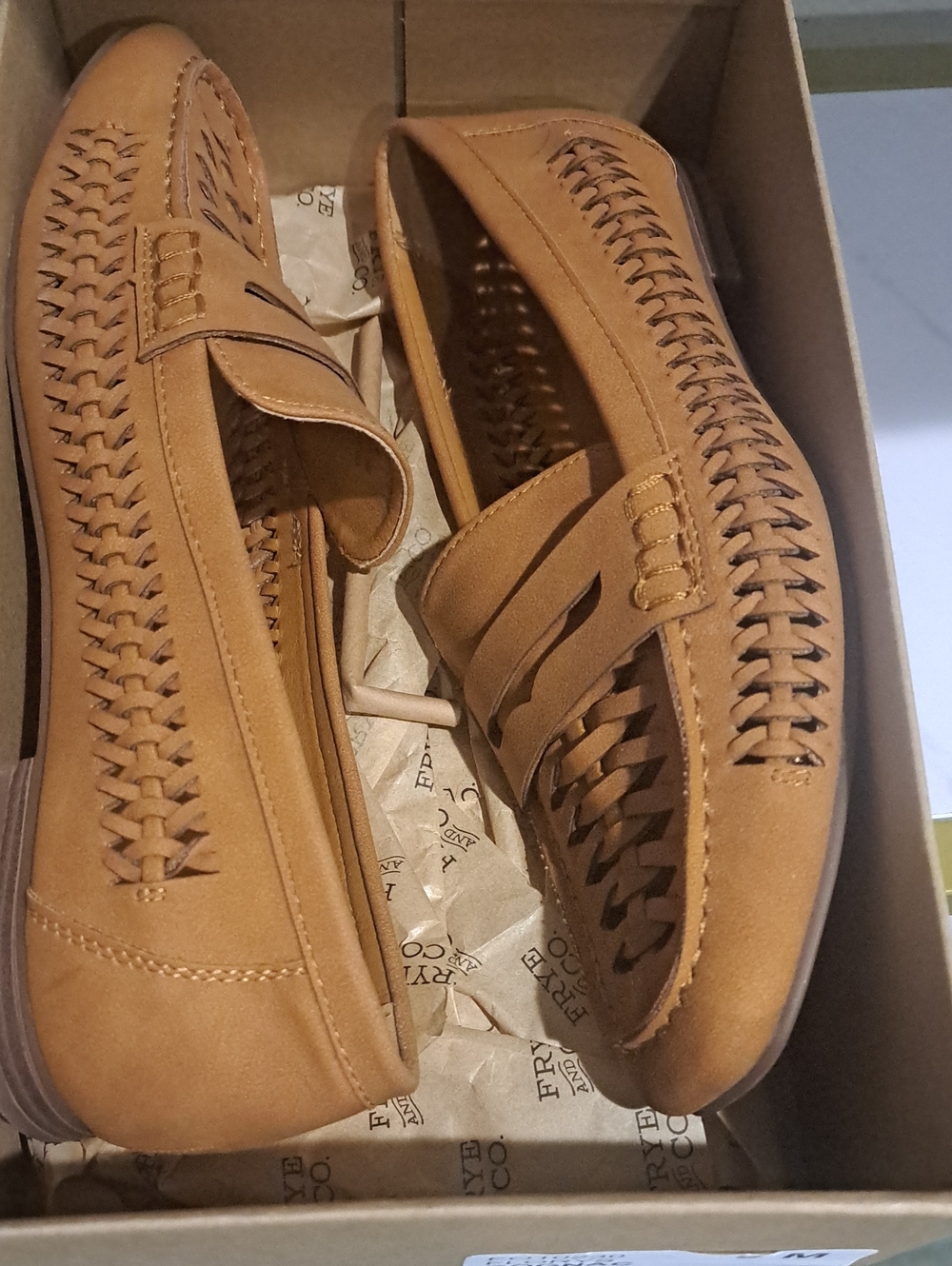 FRYE AND CO. Tan Woven Slip-On Loafers